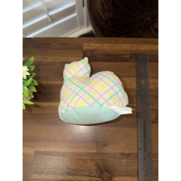 vintage AVON Plush Kitten Cat Pastel Plaid 1992 Green Pink Yellow Lovey 7" - Picture 3 of 4